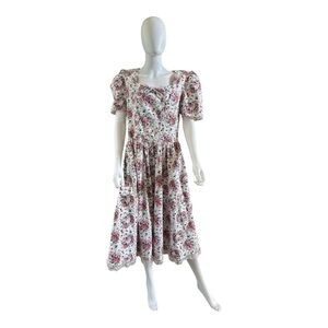 Vtg 80s Country Romance Floral Prairie Cottage Core Garden Party Tea Dress Sz 16